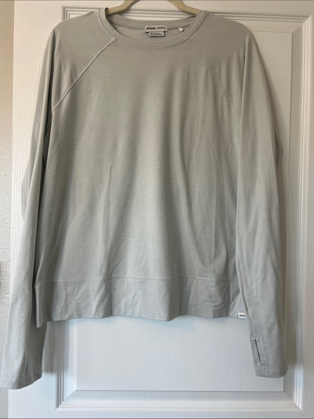 Prana women's Long-Sleeve Crew lightweight shirt in Light Gray